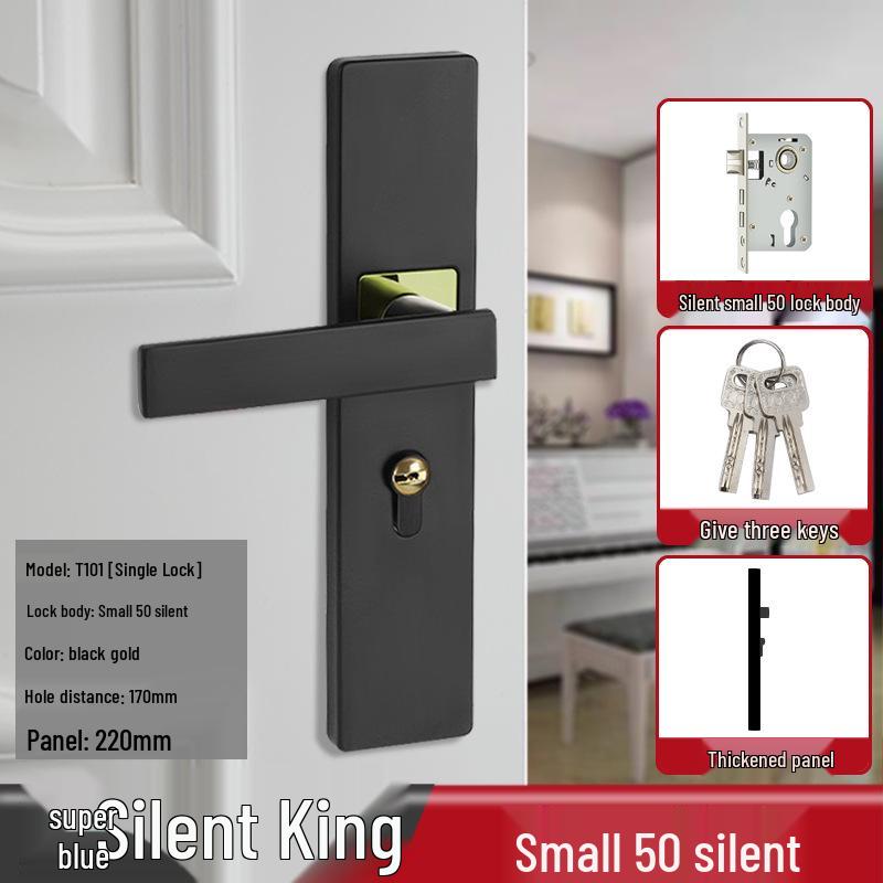 Magnetic Silent Black Wooden Bedroom Door Handle Lock