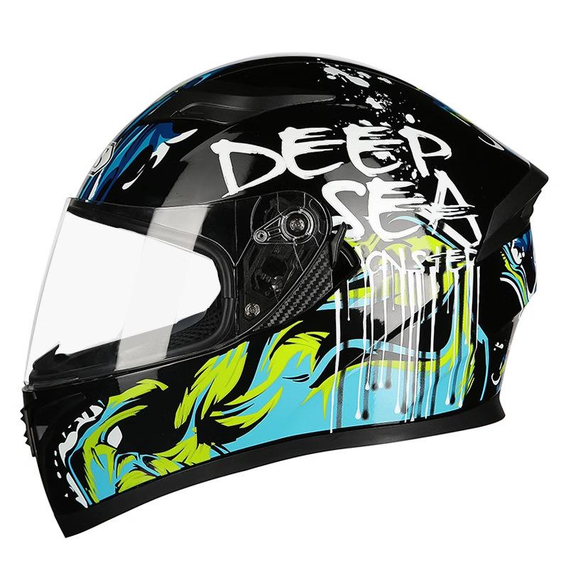 Helmet Motorcycle Men's Four Seasons Women's Full Helmet Breathable Personalized Bluetooth Locomotive Summer Double Mirror Hard Hat