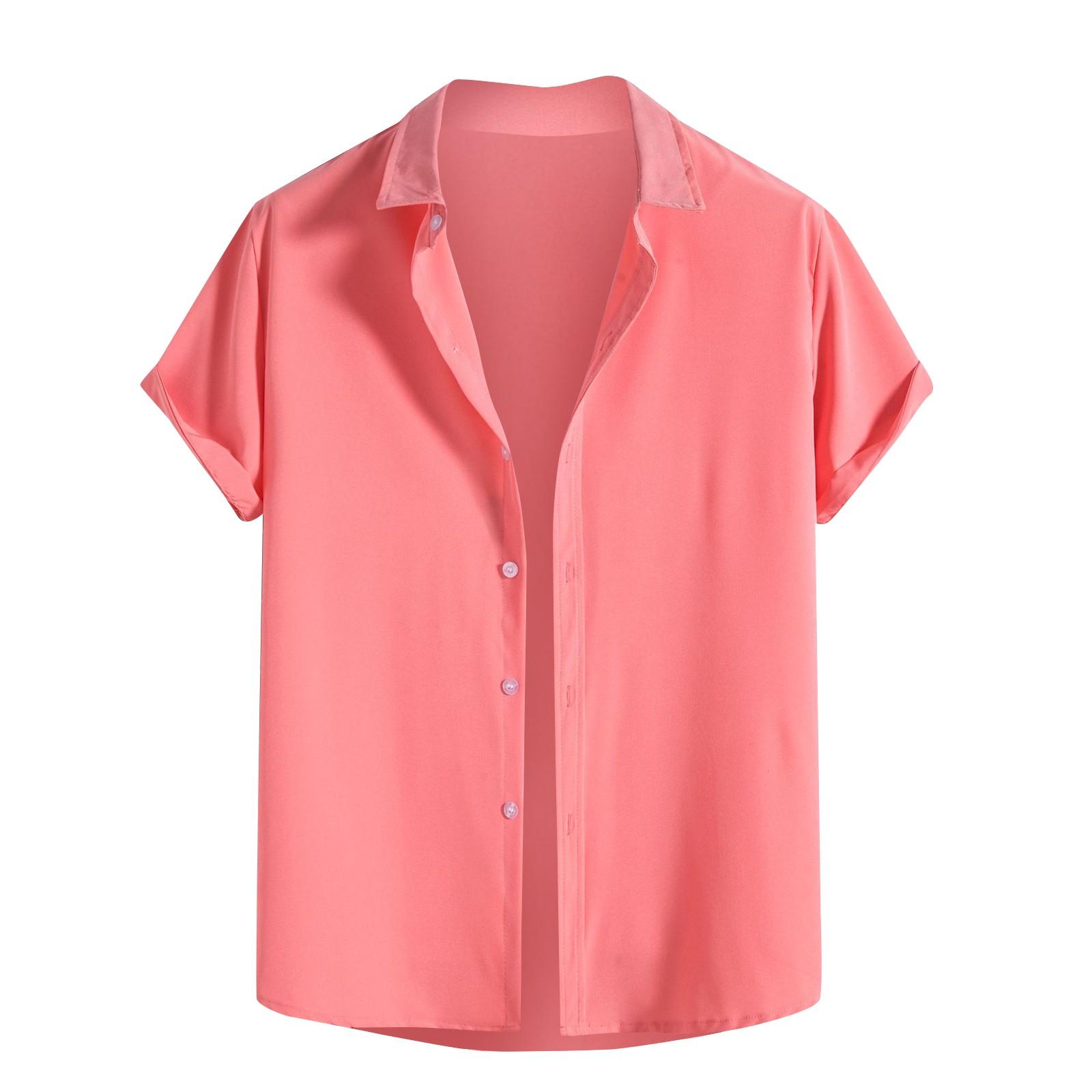 

Мужская весенне-летняя повседневная однотонная хлопковая свободная мужская рубашка с лацканами и короткими рукавами, мужские топы M розовый