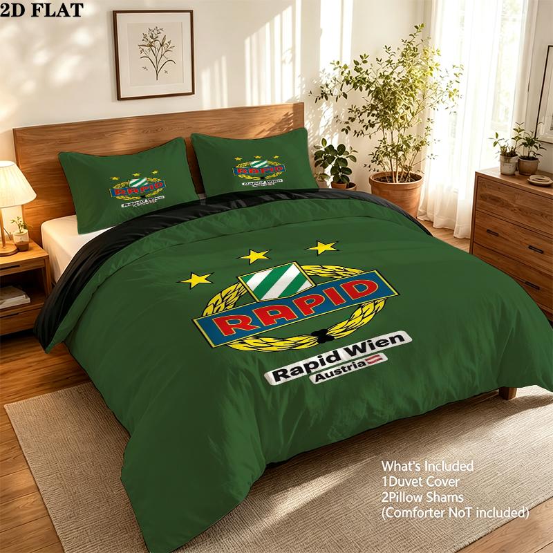 Sk Rapid Wien Pattern Bedding Uilt Set Uilt Cover Pillowcase Home Decoration Birthday Gift (1 * Duvet Cover + 2 * Pillowcase Without Core)