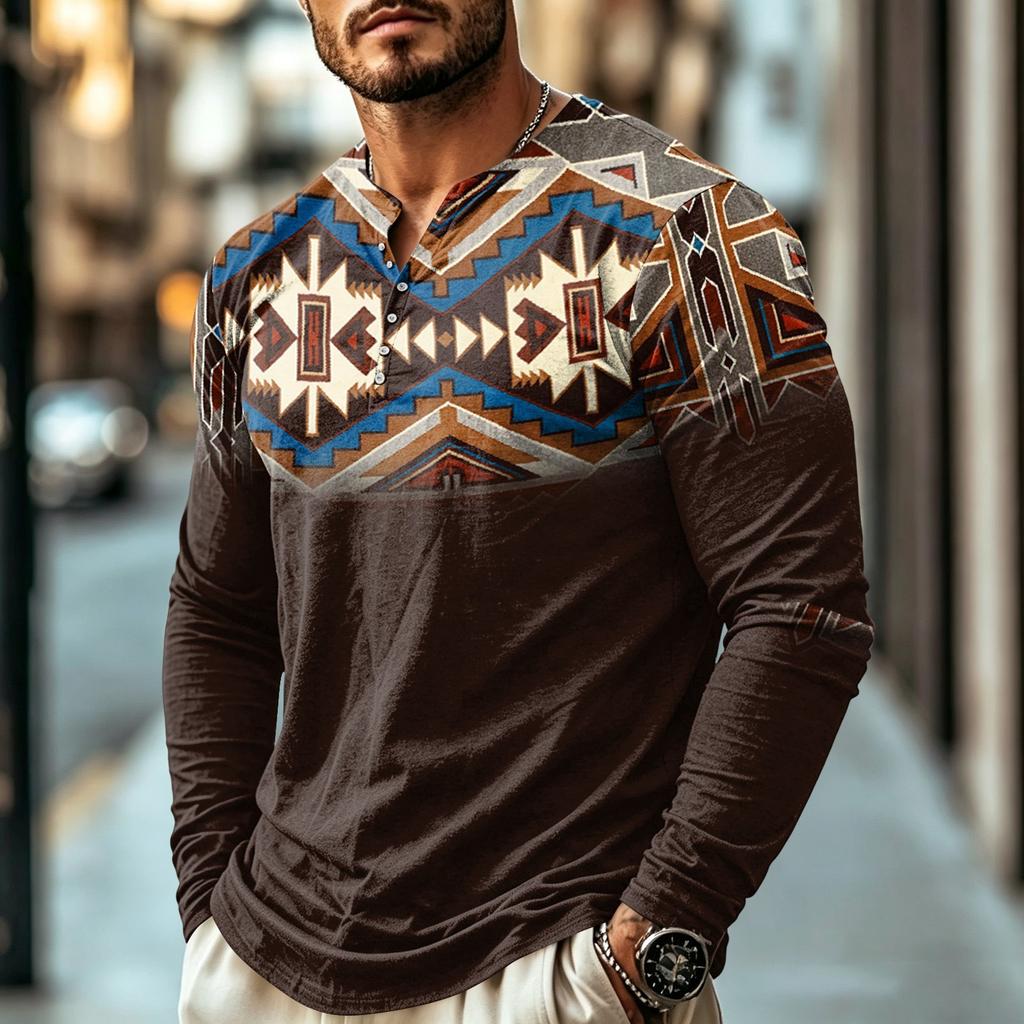 Men's Casual Vintage Boho Long Sleeve Shirt for Everyday Wear