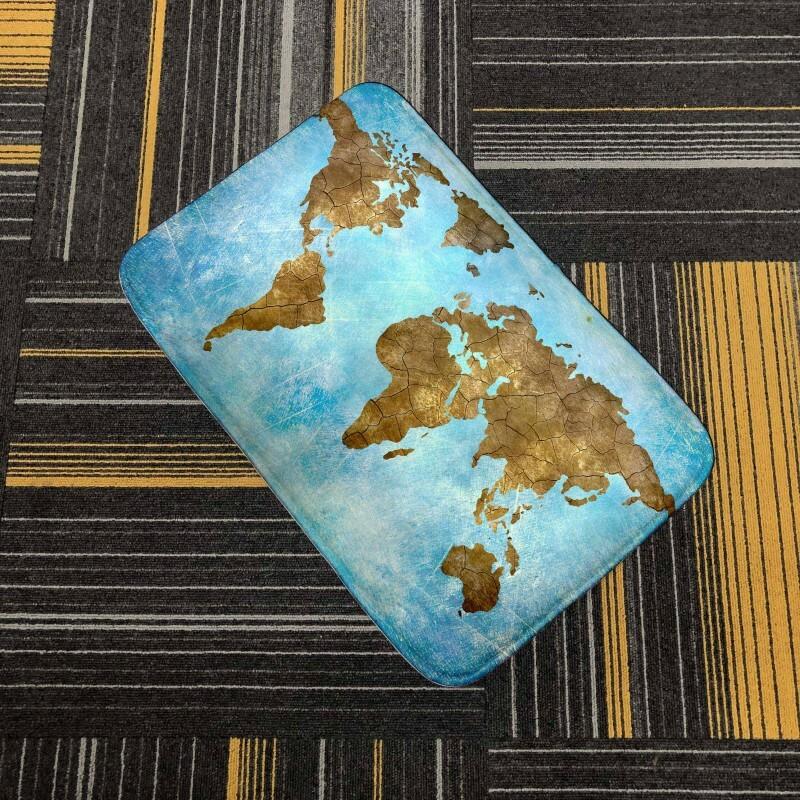 3D Printe Flannel Doormat Bath World Map Anti-Slip Water Absorption Floor Mat