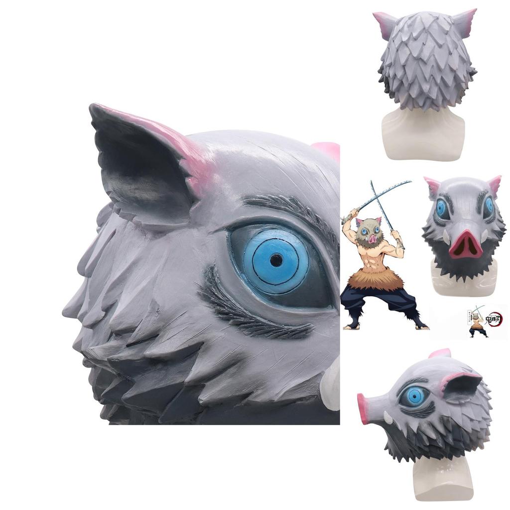 Fantastisk Demon Slayer Kimetsu No Yaiba Hashibira Inosuke lateksmaske til cosplay-arrangementer