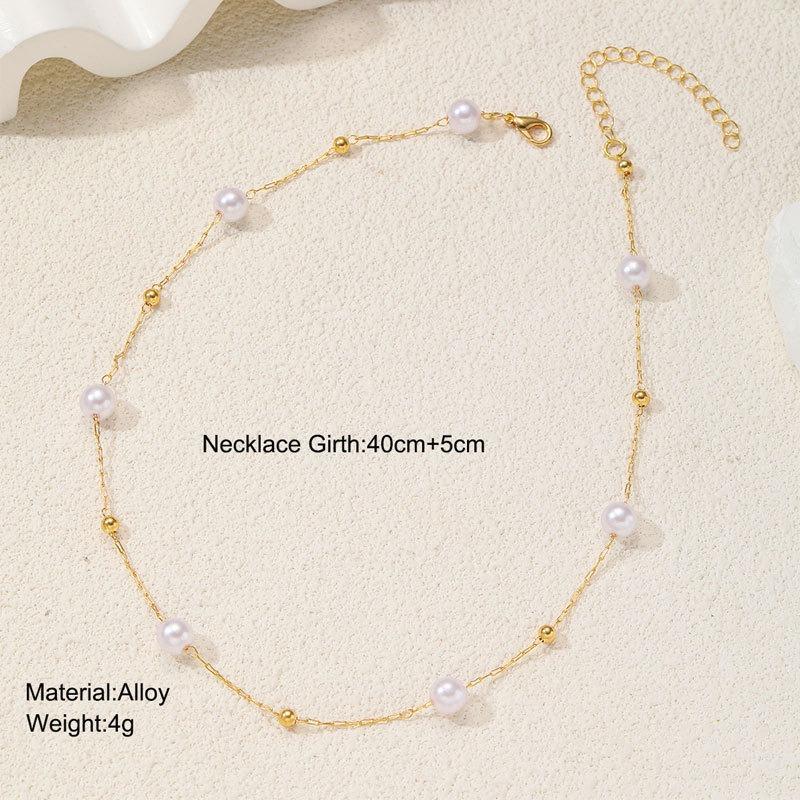 Imitation Pearl Necklace for Women Simple Fashionable Light Luxury and Cold Style Metal Ball Clavicle Chain Jewelry