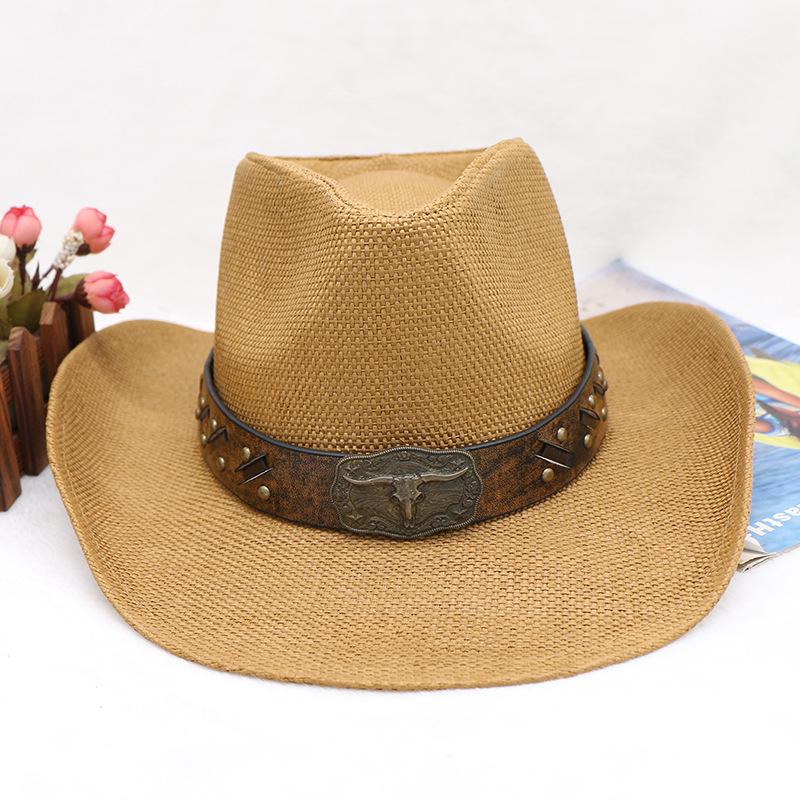 Men'S Western Cowboy Hat, Straw Painted Retro Outdoor Hat, Straw Hat