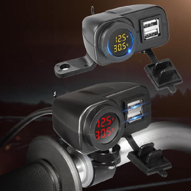 Doppel-USB-Motorrad Digitaler Wassertemperaturmesser Voltmeter + Thermometer Telefonladegerät