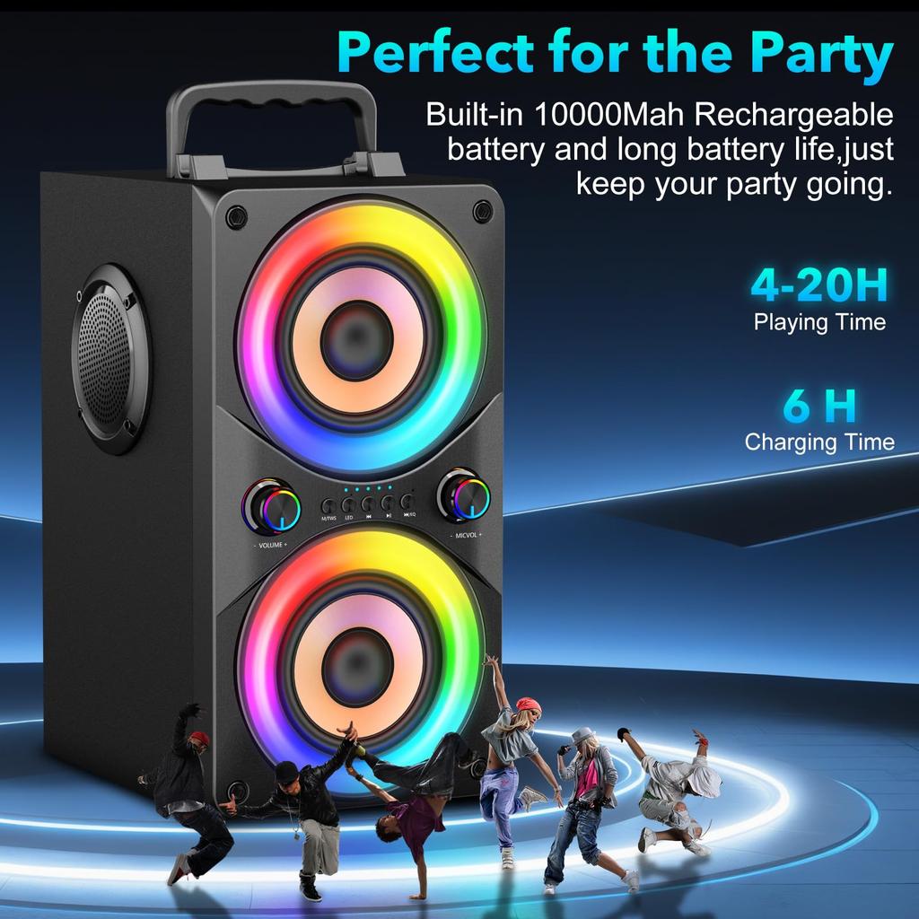 Altoparlante Bluetooth 100W Portatile Grande Potente Bassi Profondi Suono Forte Wireless Boombox con Subwoofer TWS Luci LED DSP Grandi Altoparlanti in Legno