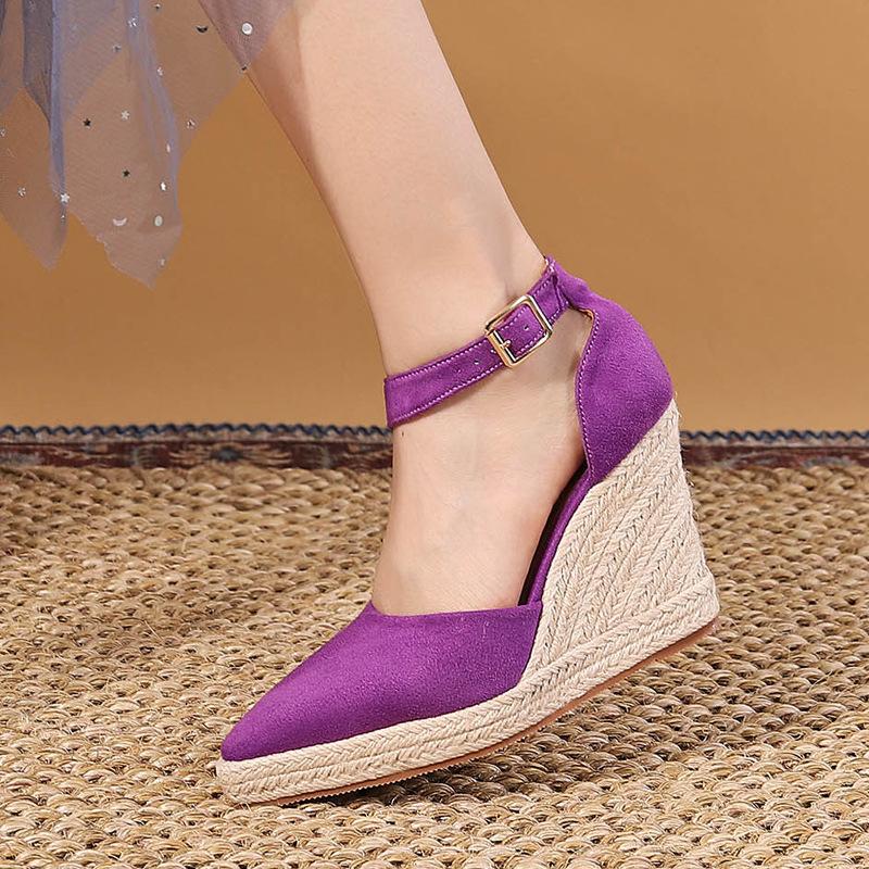 Fashion Wedges High Heel Platform Sandals Women Point Toe Hemp Heels Ankle Strap Sandals Ladies Summer Chaussures Femme Sandalias Mujer