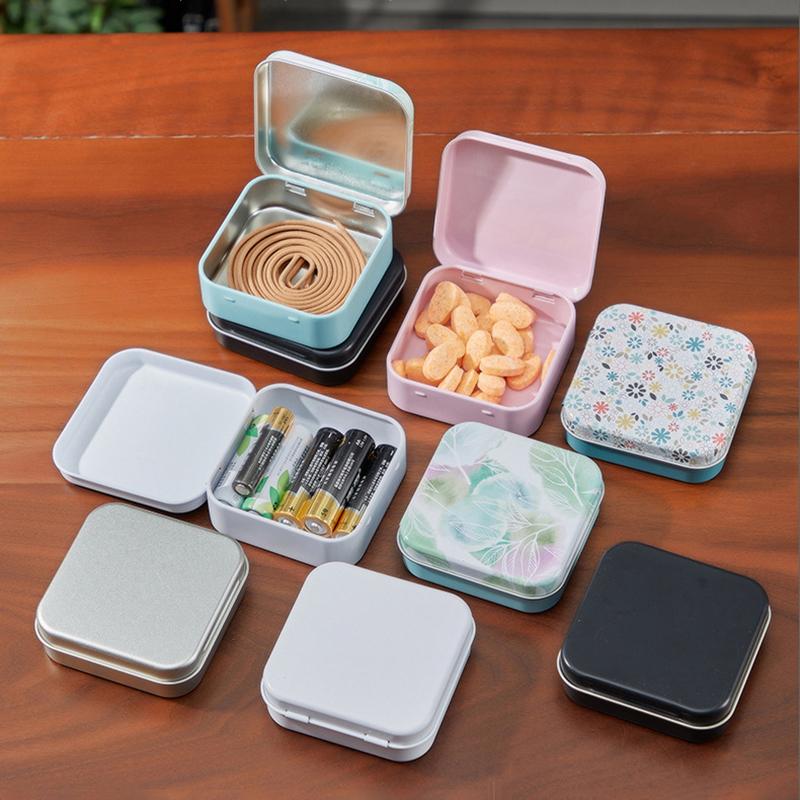 Portable Square Flip Metal Tin Storage Box Durable Rust-free Container for Candy Pills Coins DIY Craft Supplies
