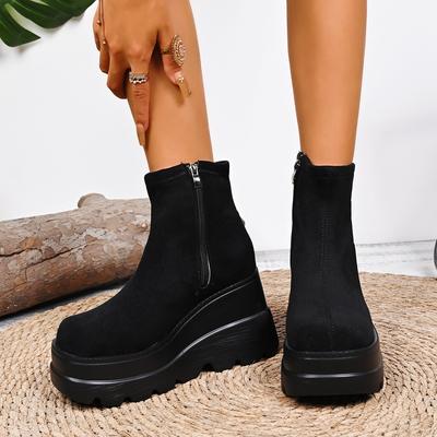 Mode Herbst Winter High Platform Stiefel Damen Stretch Stoff Keilabsatz Stiefeletten Damen Punk Stil Party Goth Schuhe Frau Große Größe 43