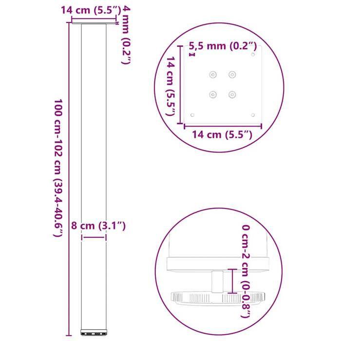 VidaXL Bar Table Legs 4 Pieces Black 100-102 Cm Steel 4012476