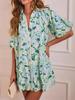 2026 European & American Floral Print V-Neck Short Sleeve Casual Shirt Dress for Women
