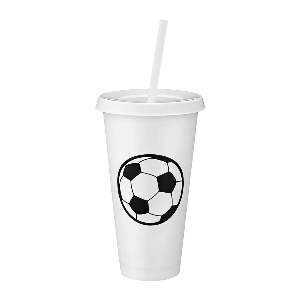 Large Capacity 710ml Single-Wall Plastic Cup With Soccer Pattern And Straw