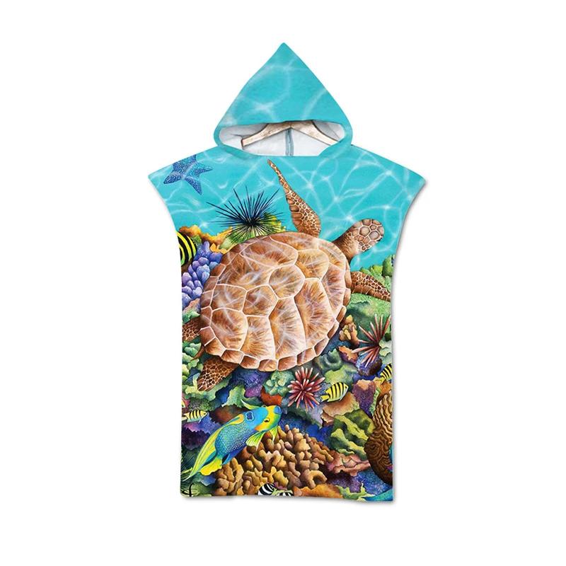 Microfiber Sea Turtle Printing Changing Robe Bath Towel Outdoor Hooded Beach Towel Poncho Women Swimming Diving Bathrobe Cloak