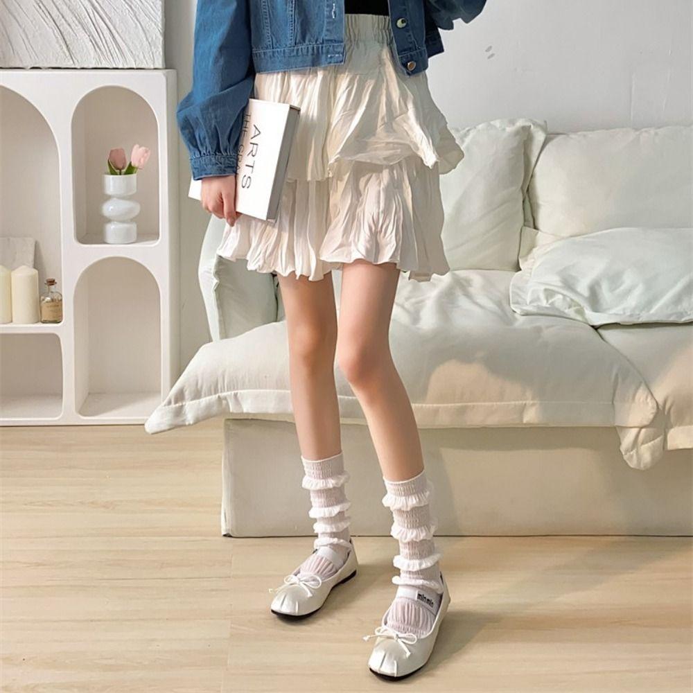 

High Knee Sweat-absorbent Women Dress Socks Loose Bubble Socks Korean Style Stocking Lace Hosiery