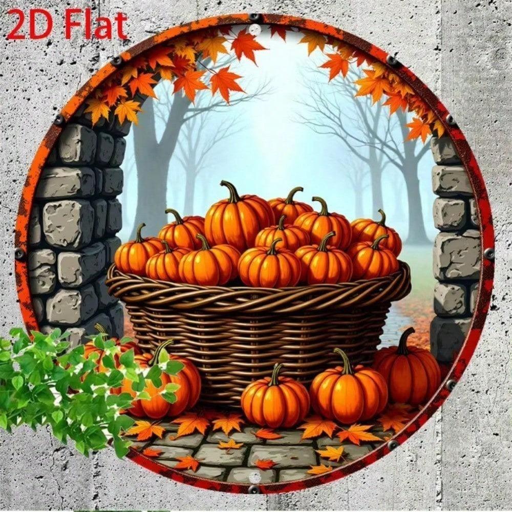 Vintage Fall Tin Sign Rustic Pumpkin Leaf Wall Art Kitchen Cafe Decor