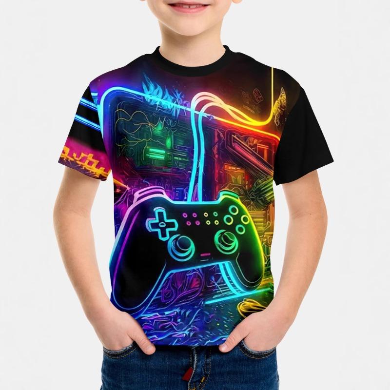 

Fluorescent Style Short Sleeved 3D Digital Printed T-shirt for Children Shirt 110