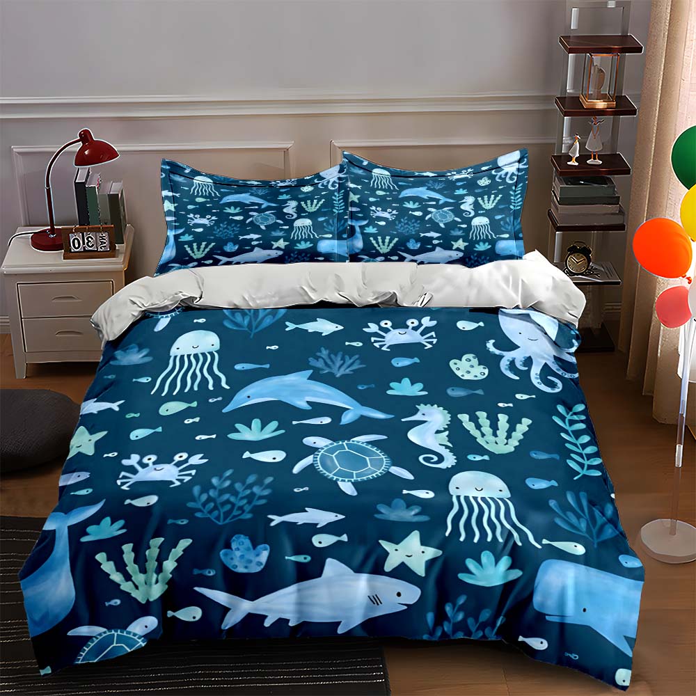 

Underwater marine life. Bedding Duvet cover sets Duvet covers Pillowcases gifts (1 * Duvet Cover 2 * Pillowcases, without duvet insert) 135x200cm