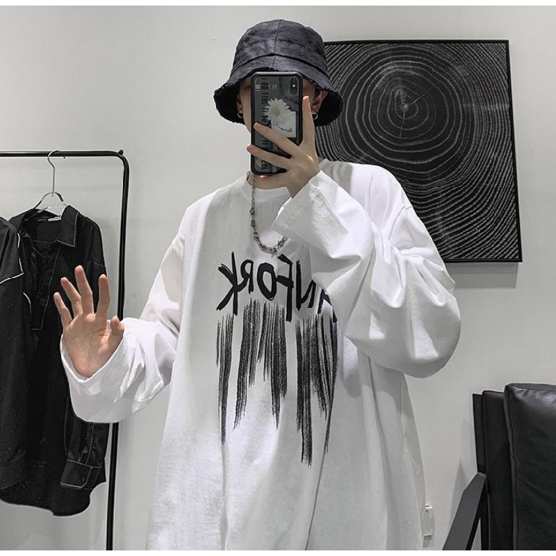 

Мужские футболки с длинным рукавом с буквенным графическим принтом, модные брендовые футболки для мужчин, мужская одежда, повседневная футболка, мужская летняя корейская ретро футболка 5XL белый