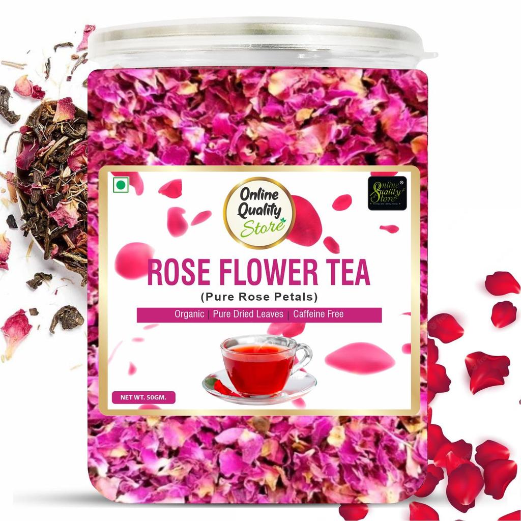 Online Qualitätsgeschäft Natürlicher Rosenblütentee - 50g | Reine Blütenblätter | Koffeinfrei Kräuter | Zur Verwendung für Eistee, Cocktails | Lindert Halsschmerzen | Getrocknet