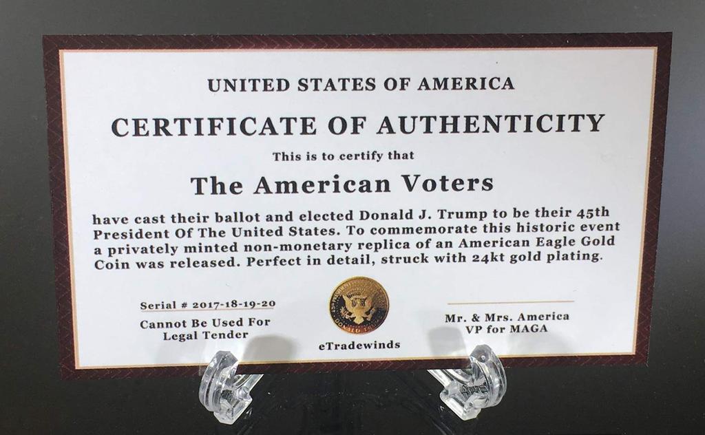 Conjunto de Moedas de 4 Anos do Primeiro Mandato de Donald Trump, Edição de Colecionador, Moedas Réplicas Banhadas a Ouro, 2017, 2018, 2019, 2020, Estojo de Exibição Diamante Certificado