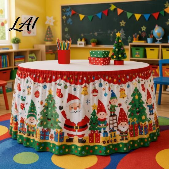 Wrinkle Free Table Cloth for Celebration Christmas Skirt 70.9×29.5 Inch Apron with Santa Gnome Reindeer Buffalo Reusable Cover Dining Plaid