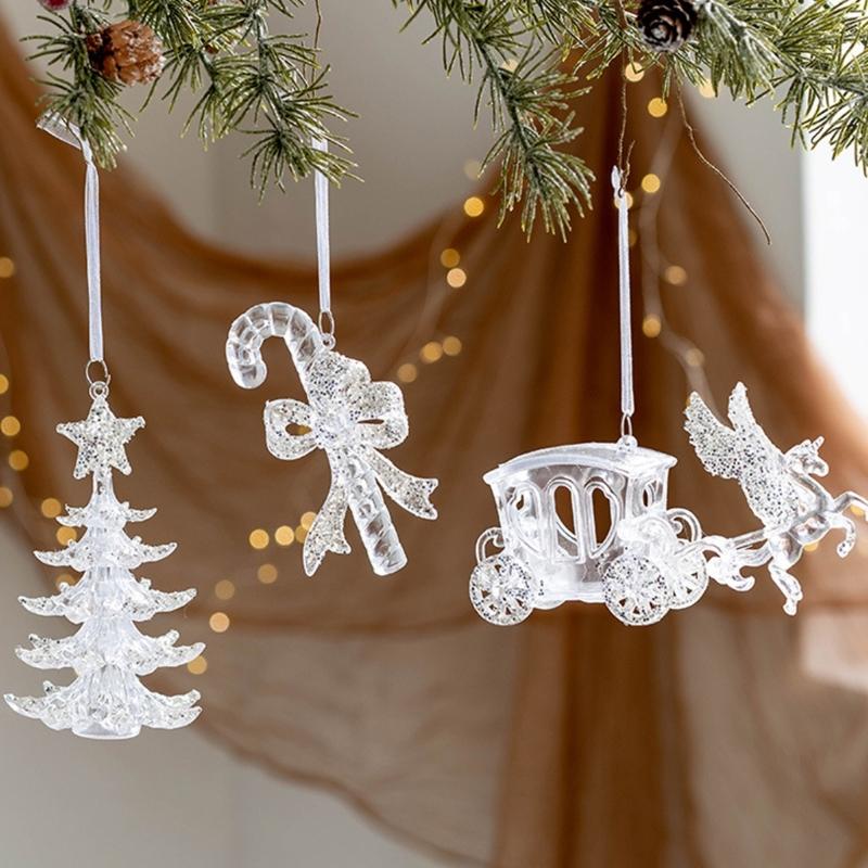 Clear Acrylic Christmas Tree Ornament With Glittering Snowflake Reindeers Angel Designs For Holiday Decors