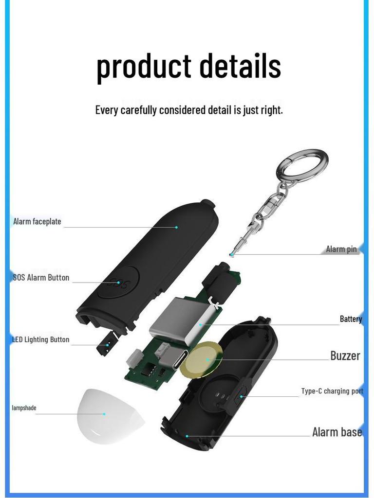 Rechargeable Dual-mode High Decibel Personal Alarm for Self-defense