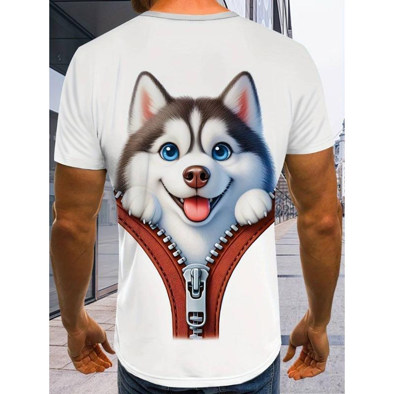 3D Puppy Pattern Printed Short Sleeved Summer Breathable Round Neck Top Men's T-shirts