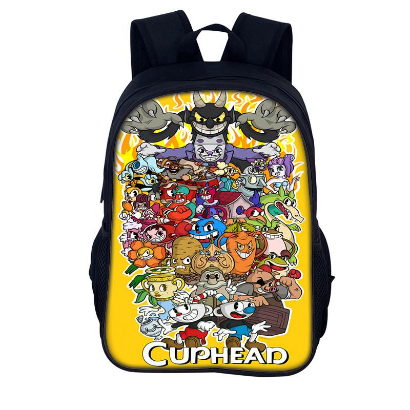 Cuphead Cartoon Backpack For Kids With Nylon Material And Spacious Design For School And Travel