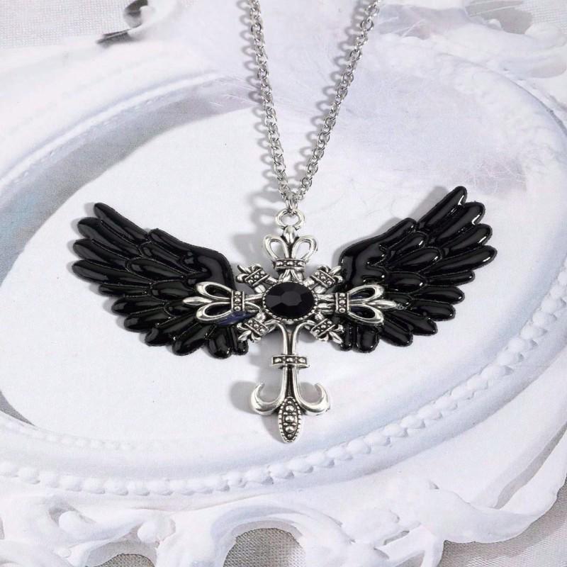 Stainless Steel Angel Wings Cross Necklace - Anti-fading Personalized Pendant for Couples