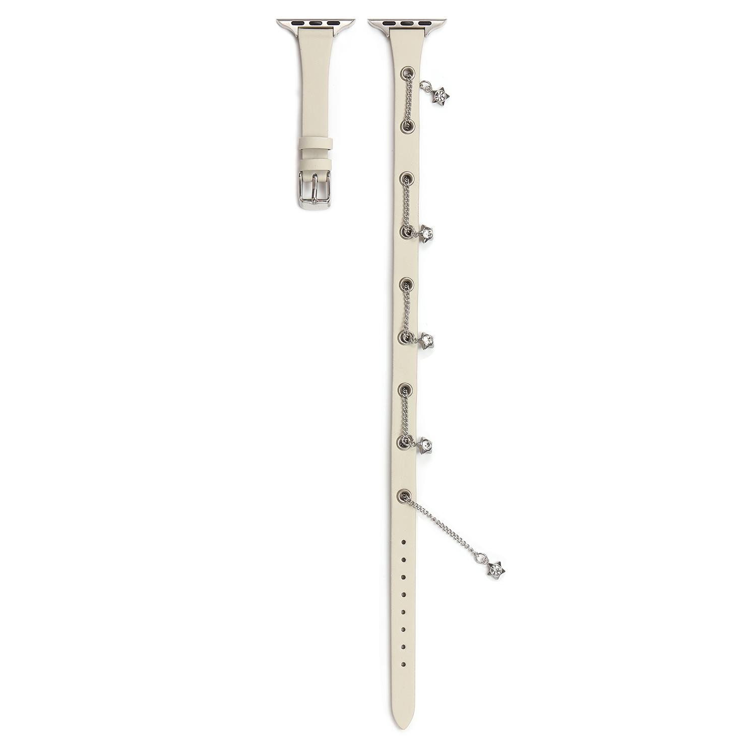 

For Apple Watch Series 10 42mm/9 8 7 41mm/SE (2023) SE (2022) SE 6 5 4 40mm/3 2 1 38mm Star Chain Canvas Leather Watch Band Apricot