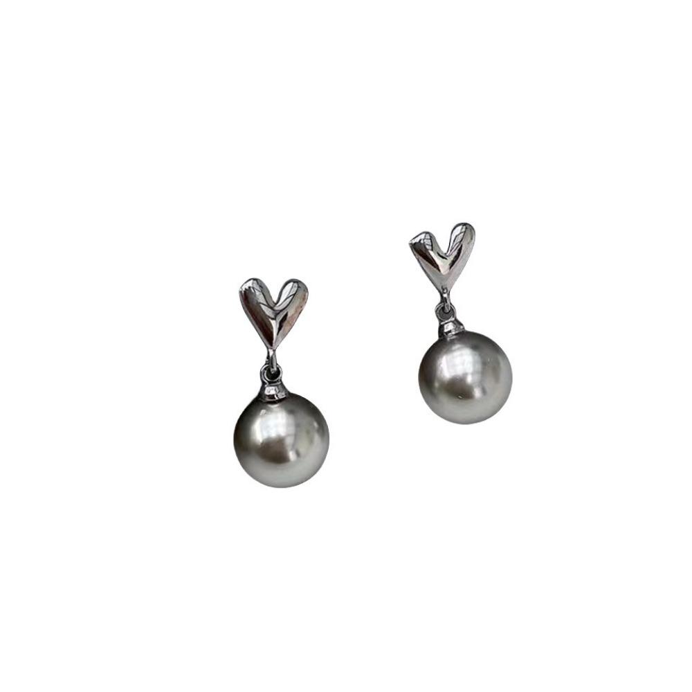 Charm Gray Pearl Pendant Earrings for Women Retro Temperament Heart Stud Earrings Korean Fashion Jewelry Accessories Girls Gift