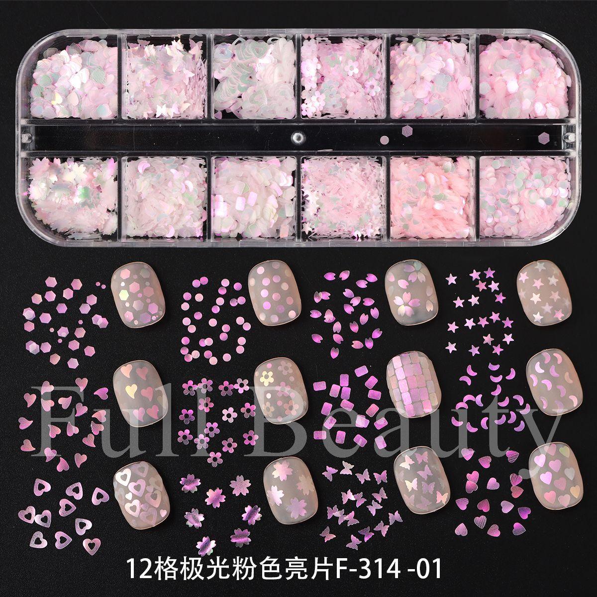 New 12-grid glitter fairy sequin cherry blossom flower love nail art jewelry