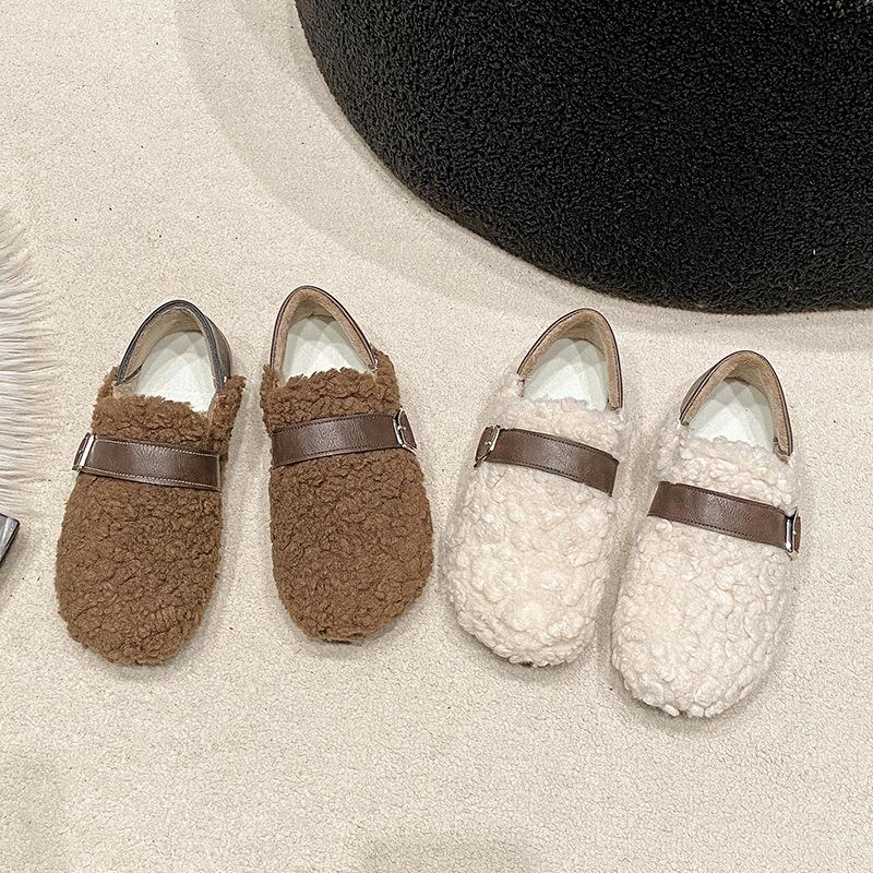 Autumn and Winter Women's Shoes Plus Velvet Casual Flat Cotton Shoes Round Toe Cotton Slippers