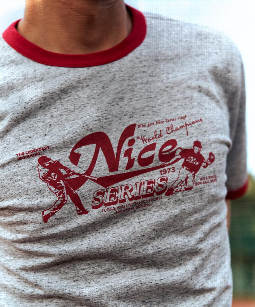 DISCUS ATHLETIC Nice Weather Collaboration Nice Series Ringer T-Shirt H.Grey
