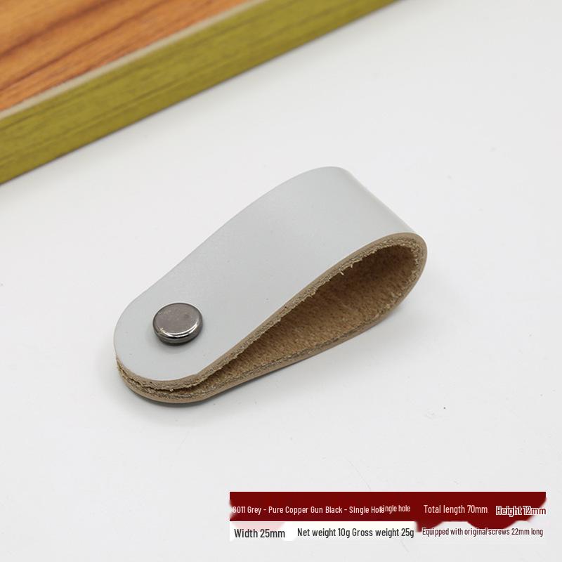 Leather Handle for Cabinet Door and Drawer - Single Hole, Pure Copper Accents