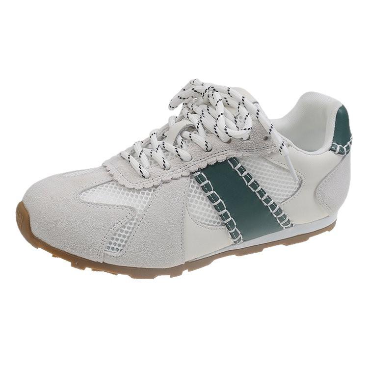 Cowhide version soft leather mesh new round head casual breathable sports shoes inner height increase flat bottom