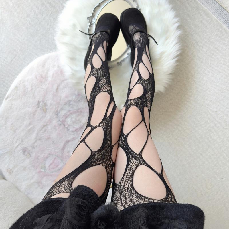 Loch Persönlichkeit Ausgeschnitten Unregelmäßig Millennial Hottie Y2k Strumpfhosen Subkultur Punk Stil Netzsocken