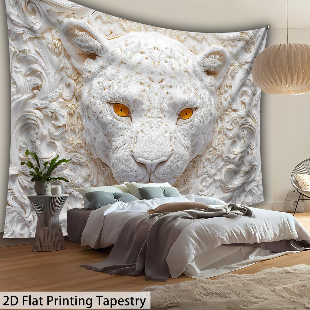 White Snow Leopard Wall Tapestry 3D Relief Art Animal Decor Elegant Home Background Bedroom Living Room 2D Flat Print