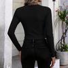 Women Long Sleeve Chain V Neck Top Slim Fit Pullover Casual Shirt with Decorative Accents for Daily Wear