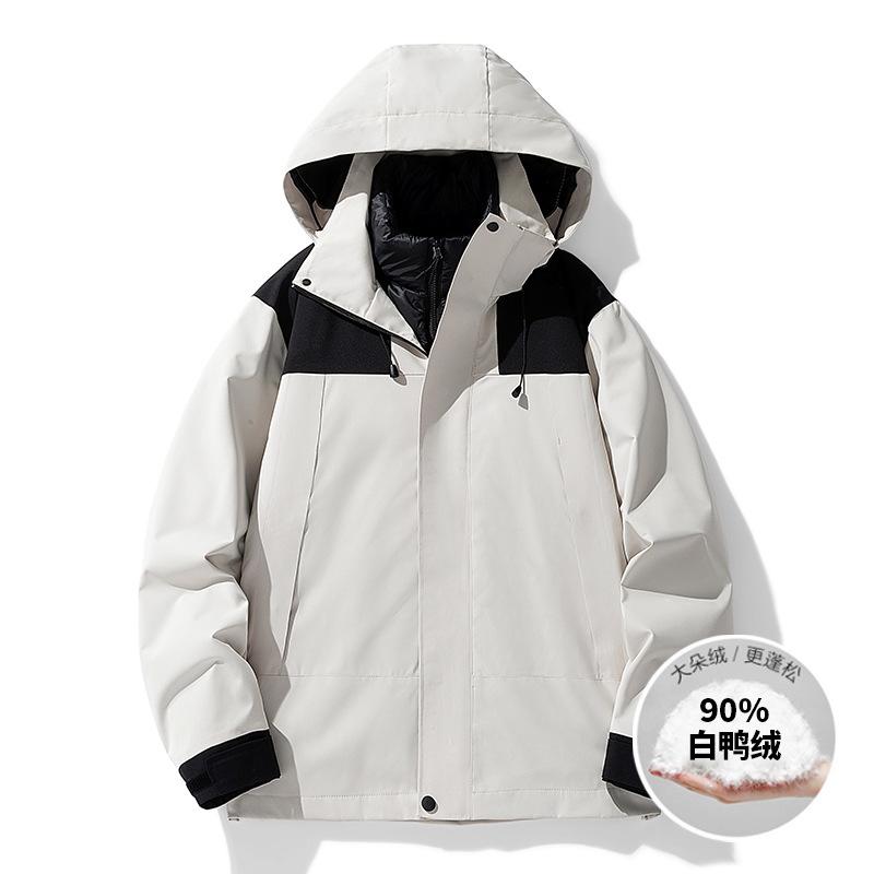 Men's winter new mountaineering couple men's and women's contrast hooded warm white duck down jacket versatile jacket