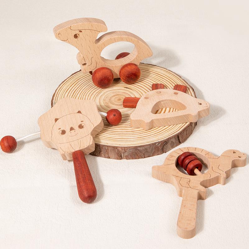 Wooden Baby Colored Hand Rattle Five-Piece Set Children'S Bed Bells Music Early Education Soothing Musical Instrument Toys