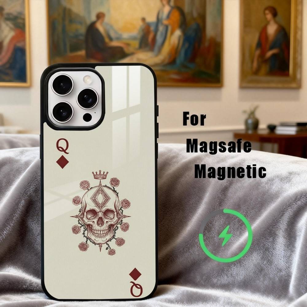 S-Skeleton Q-Queen of Hearts CARD Phone Case For iPhone17,16,15,14,13,12,11 Plus,Pro Max Magnetic For Magsafe Wireless Charging
