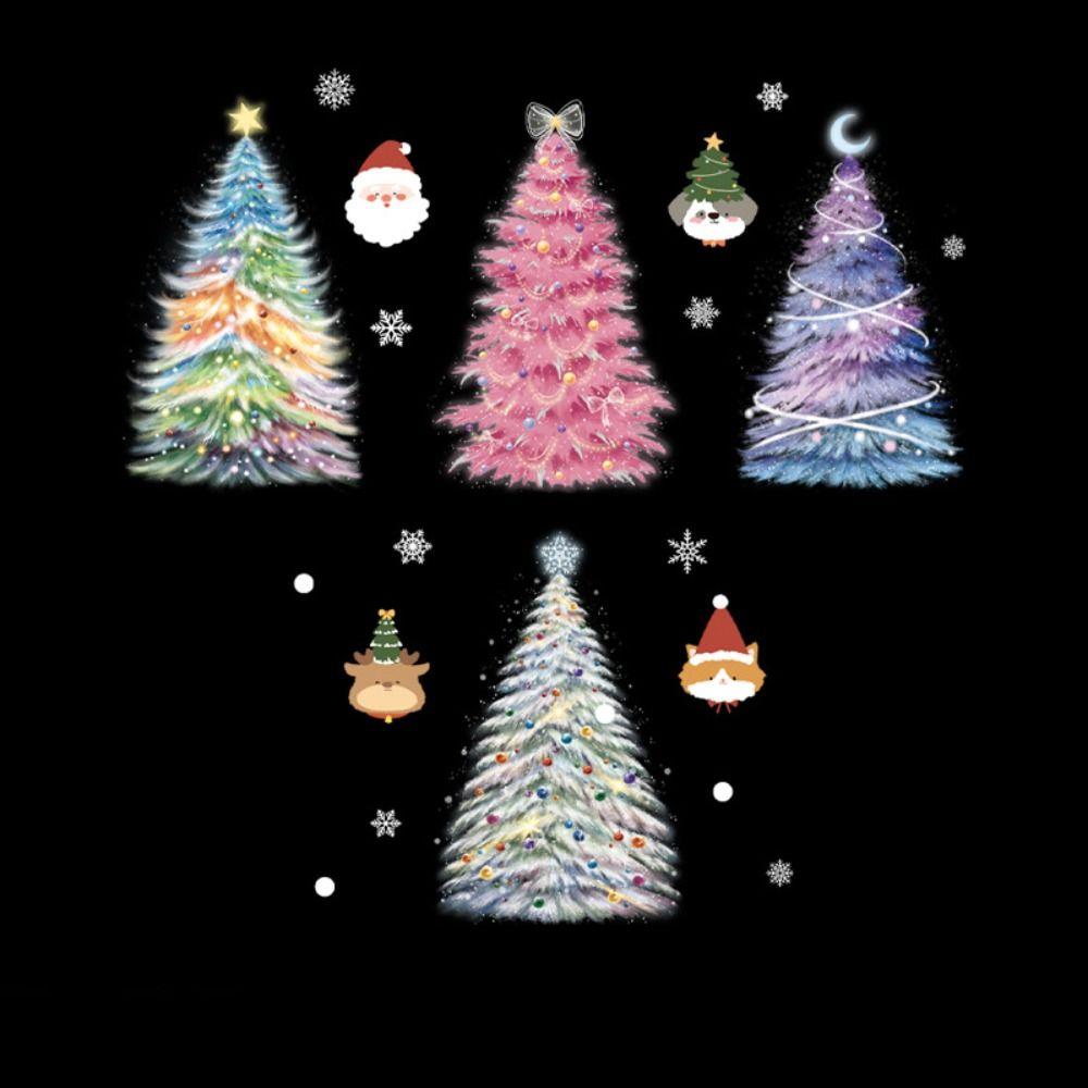 Cartoon Shopwindow Decals Santa Clause Reindeer Xmas Tree Sticker  Festival