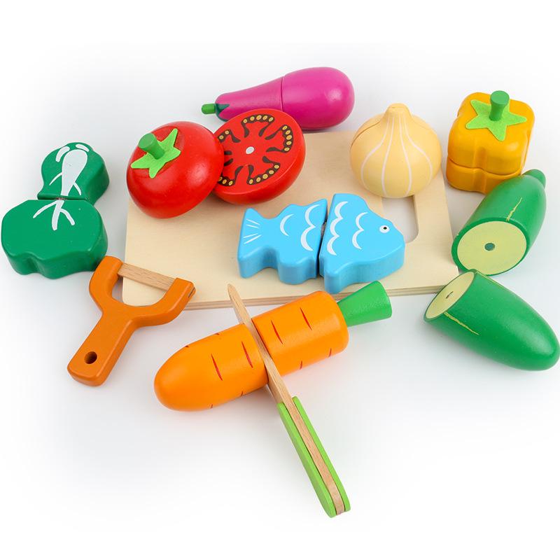 Qie Qie Le Kids' Educational Wooden Kitchen Toy Set: Magnetic Fruits & Vegetables for Ages 4-6