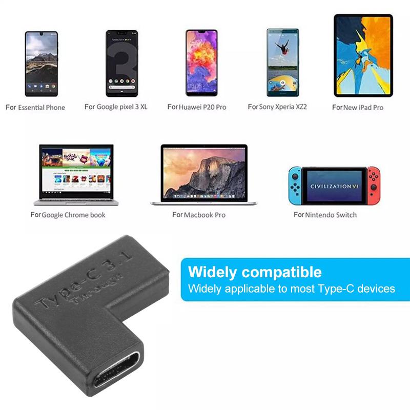

Type-C Female to Type-C Female Right Angle Phone Charging Adapter As Shown A