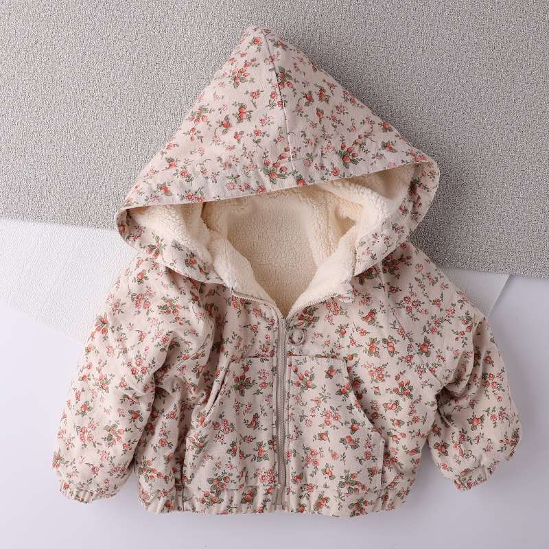 Bambina Bambino Cappotti Invernali con Cappuccio Floreali Velluto Spesso Caldi Moda Bambini Abbigliamento Giubbotti Giubbotti