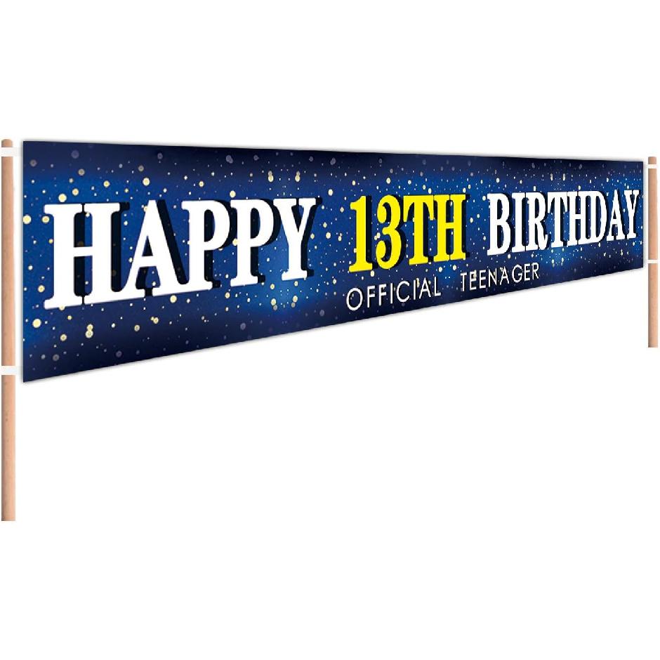 Large Blue Happy 13th Birthday Banner, Huge Teenager Sign, 13th Bday Sign for Yard Garden, 13 Year Old Blue Birthday Party,13 Bday Party Photo