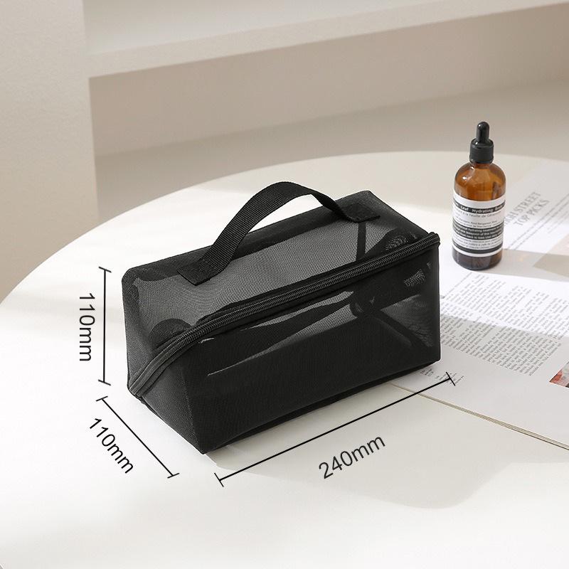 Přenosná cestovní a make-up taška z černé nylonové síťoviny